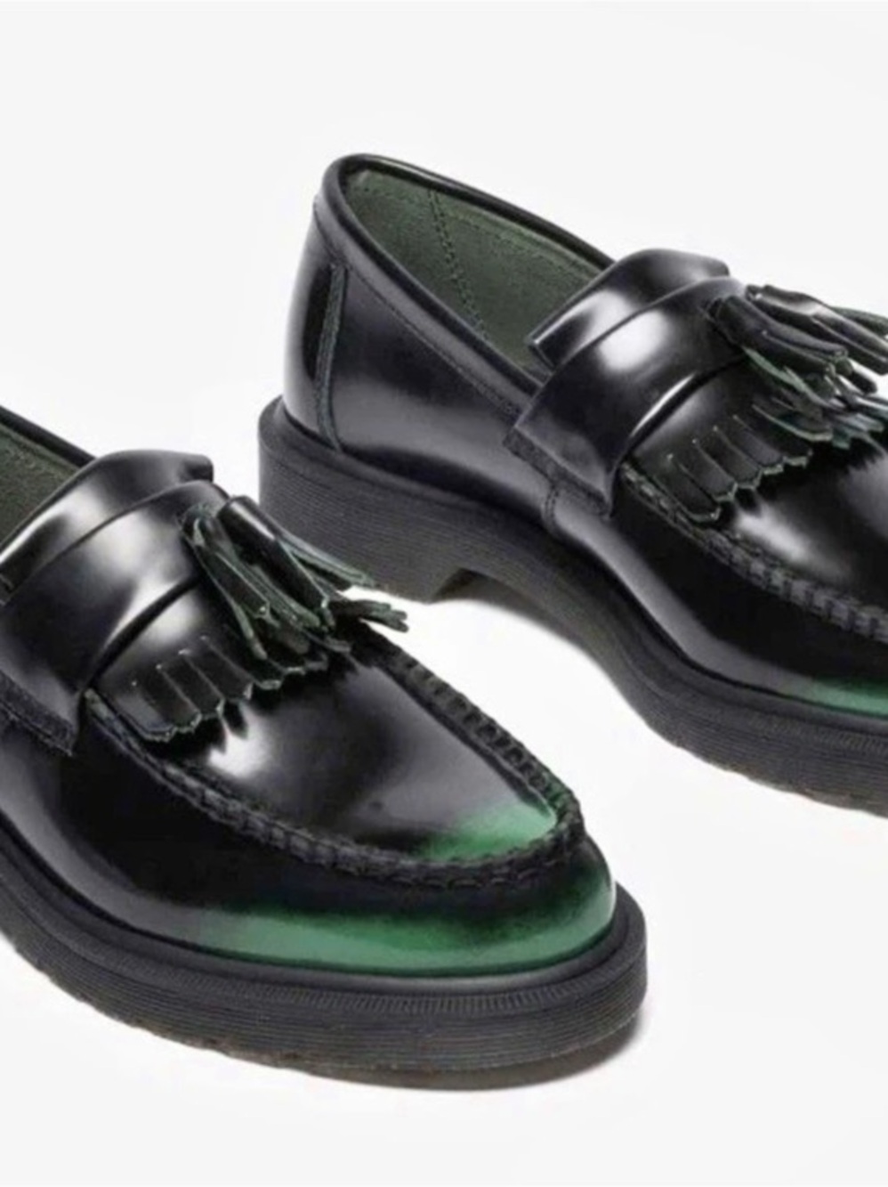 NWT Dr. Martens Adrian Arcadia Leather Tassel Loafers Black & Green US 4M